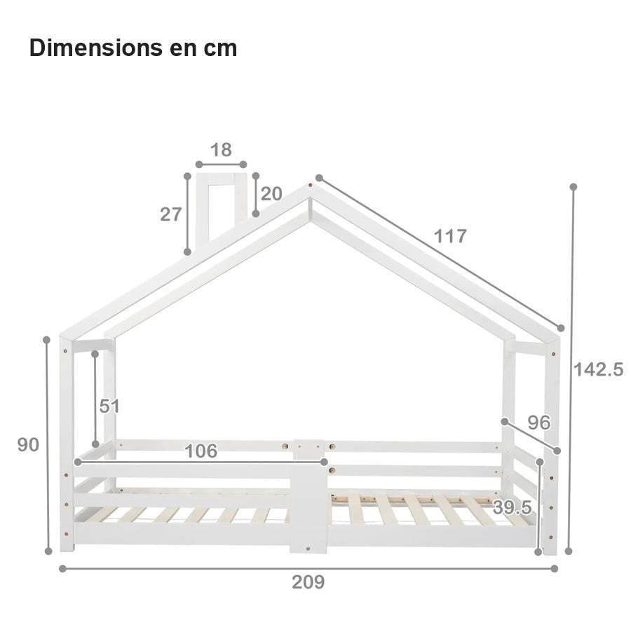 Dimensions du lit cabane blanc avec cheminée