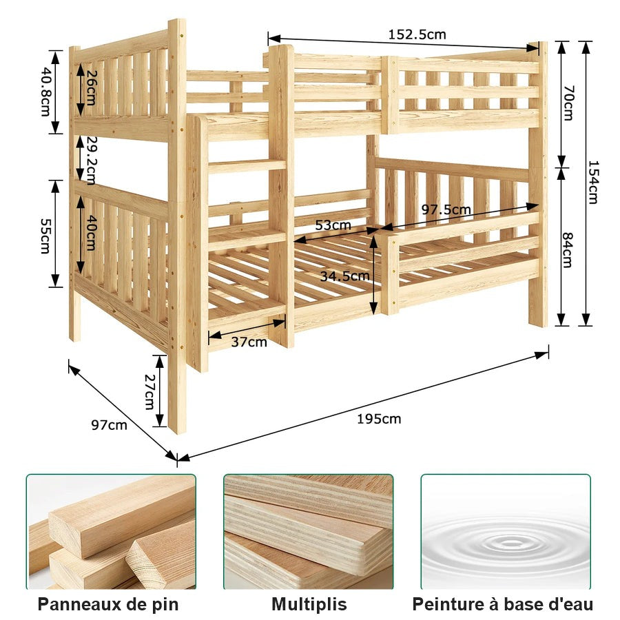 Dimensions du lit superposé 90x190