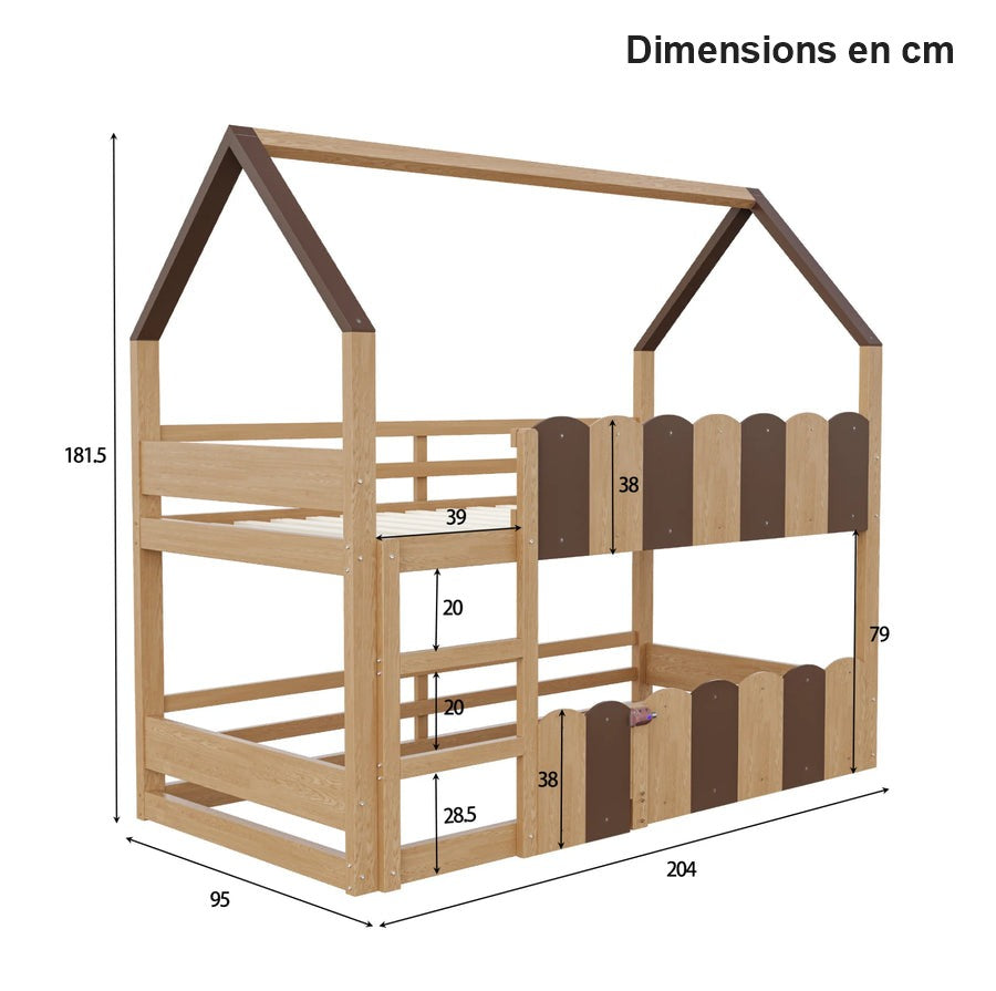 Dimensions du lit superposé cabane 90x190