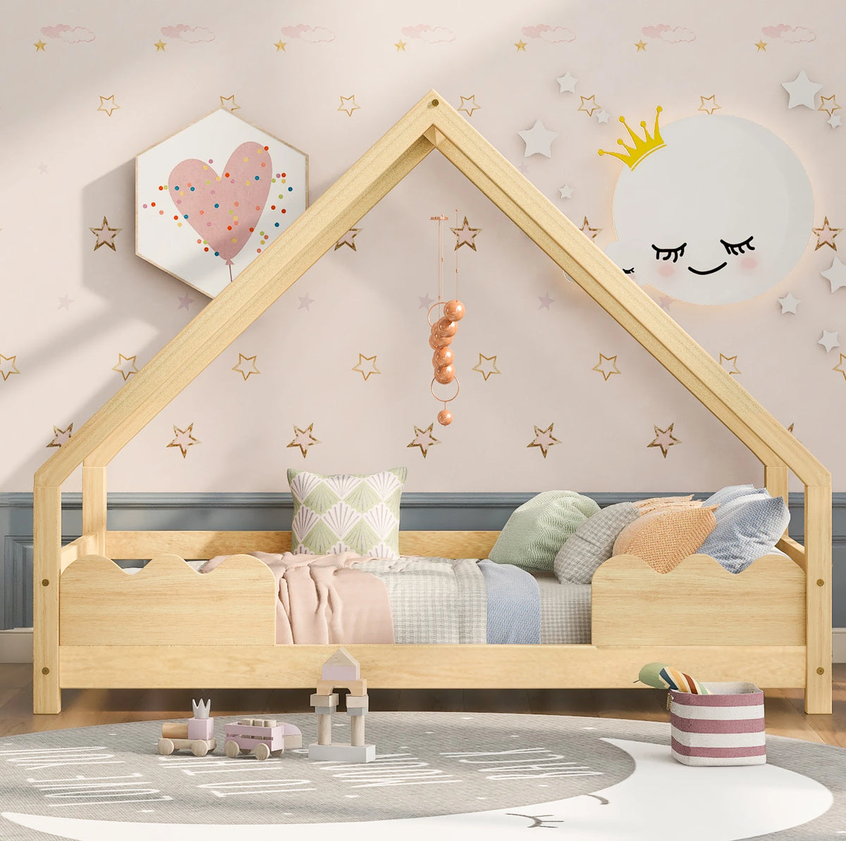 Lit cabane pin naturel vue de face
