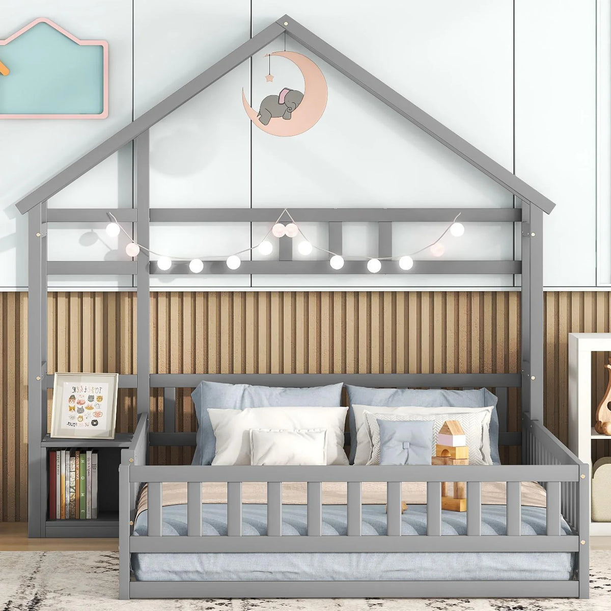 Lit cabane gris 140x200 vue de face