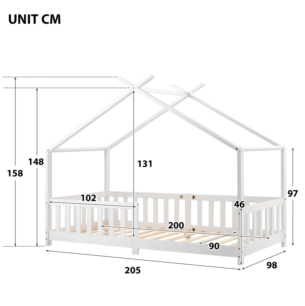 Détail de l'assemblage du lit cabane blanc