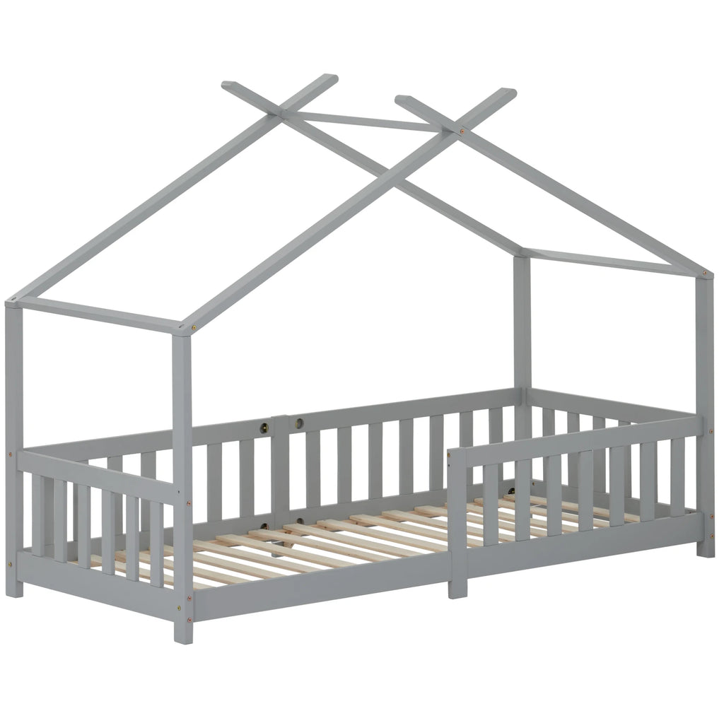 Lit cabane gris sur fond blanc