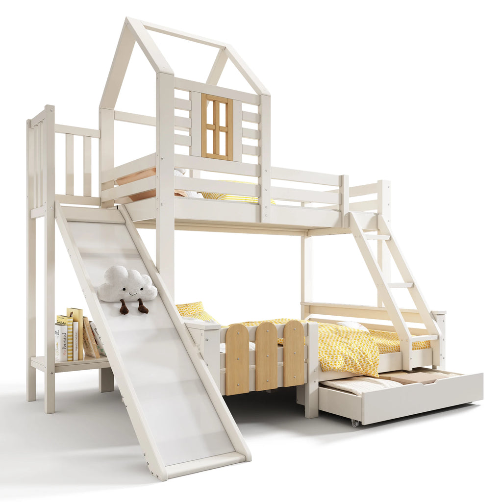 Lit toboggan cabane familial sur fond blanc