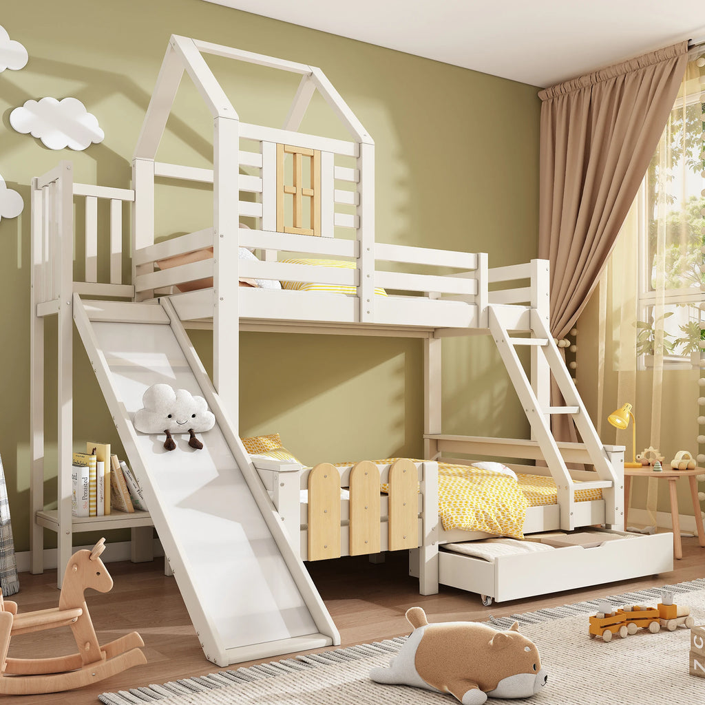 Lit toboggan cabane familial 90x200 et 140x200 dans une chambre