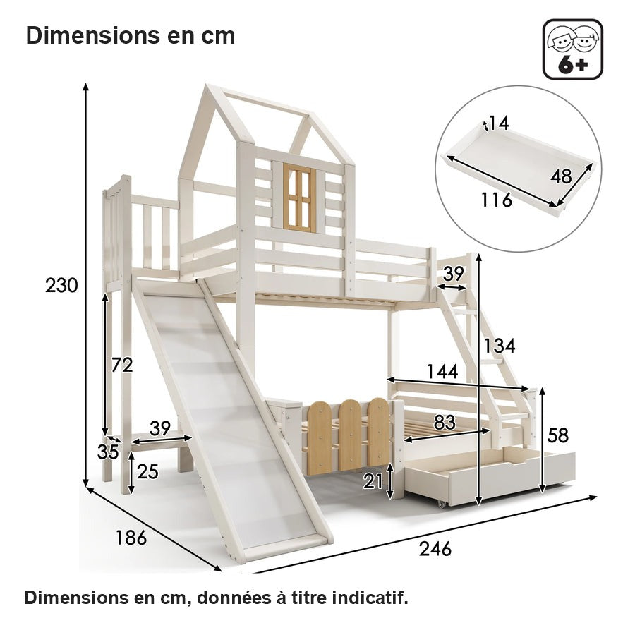 Dimensions du lit toboggan cabane familial