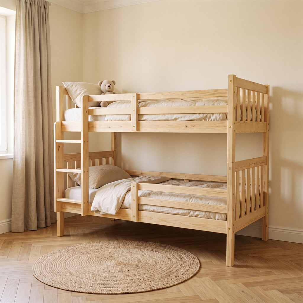 Lit superposé en pin convertible dans une chambre d'enfant