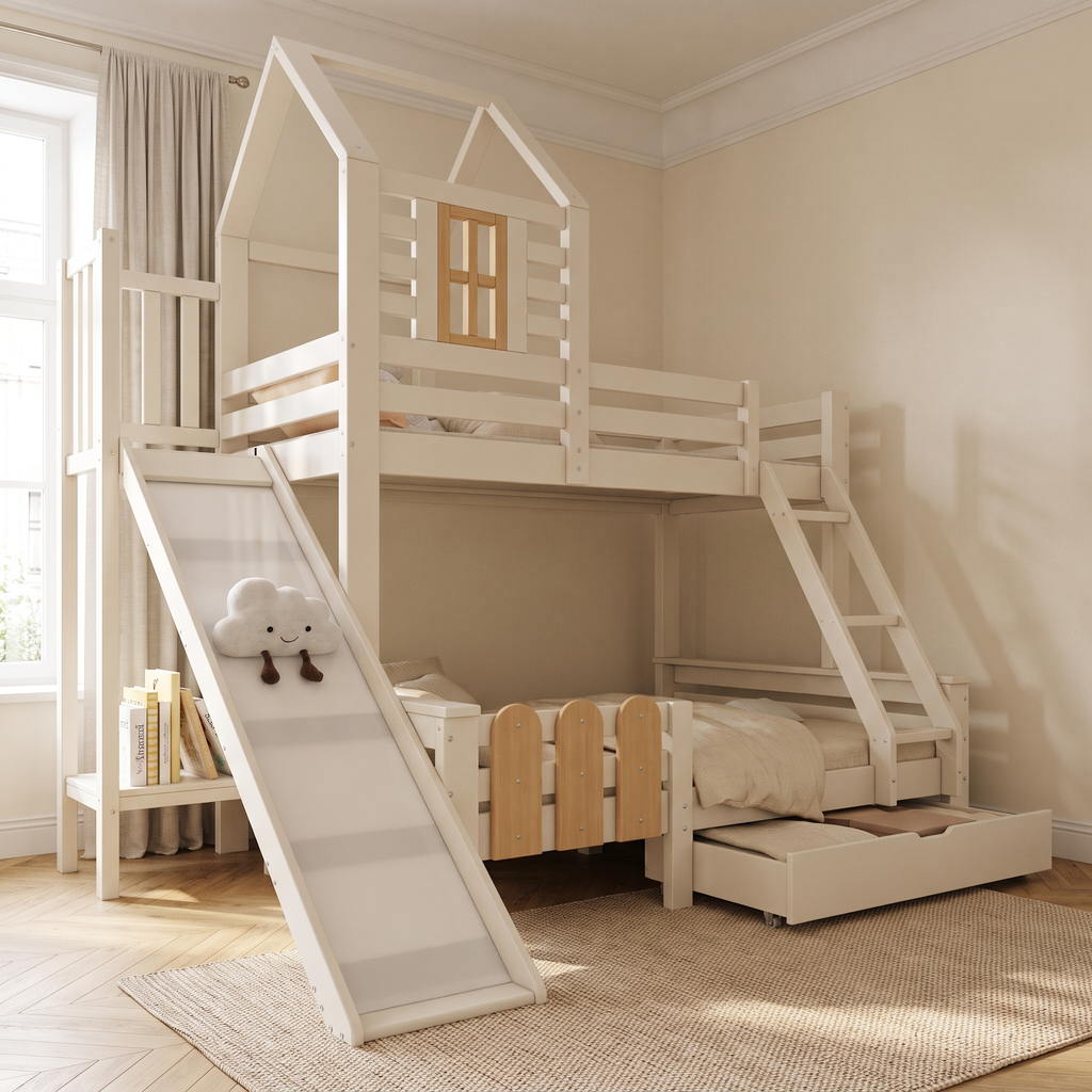 Lit toboggan cabane familial dans une chambre d'enfant